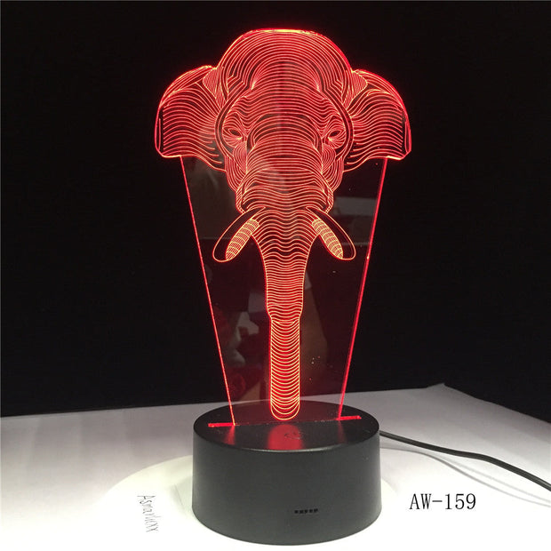 3D Elephant-Head LED 7 Color Change Flash Light Table Bedside Office Light Night Lamp Novelty Child Kid Holiday Gift AW-159