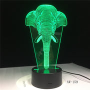 3D Elephant-Head LED 7 Color Change Flash Light Table Bedside Office Light Night Lamp Novelty Child Kid Holiday Gift AW-159
