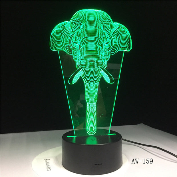 3D Elephant-Head LED 7 Color Change Flash Light Table Bedside Office Light Night Lamp Novelty Child Kid Holiday Gift AW-159