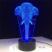 3D Elephant-Head LED 7 Color Change Flash Light Table Bedside Office Light Night Lamp Novelty Child Kid Holiday Gift AW-159