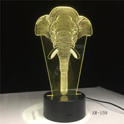 3D Elephant-Head LED 7 Color Change Flash Light Table Bedside Office Light Night Lamp Novelty Child Kid Holiday Gift AW-159