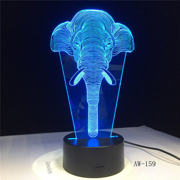 3D Elephant-Head LED 7 Color Change Flash Light Table Bedside Office Light Night Lamp Novelty Child Kid Holiday Gift AW-159