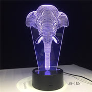 3D Elephant-Head LED 7 Color Change Flash Light Table Bedside Office Light Night Lamp Novelty Child Kid Holiday Gift AW-159