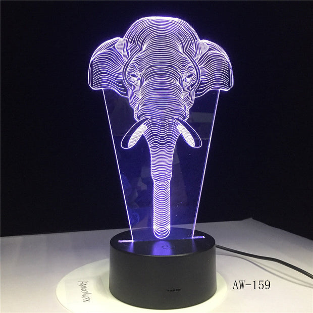 3D Elephant-Head LED 7 Color Change Flash Light Table Bedside Office Light Night Lamp Novelty Child Kid Holiday Gift AW-159