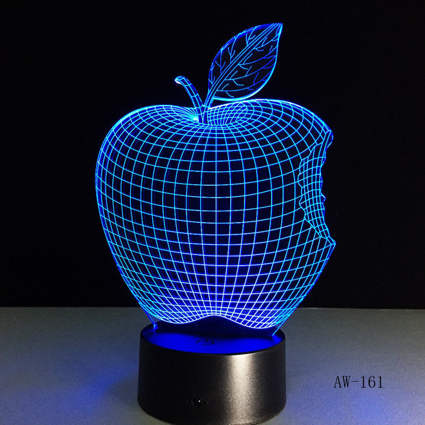 Apple 7 Colors 3D Desk Lamp LED Acrylic Vision Stereo Bedside Hologram Decor Touch Switch Light Night Light Gift For Kids AW-161