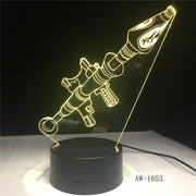 3D Scar Lamp Rocket Launcher LED Night Lamps Fortnit 3D Lights 7 Color Changing for Bedroom Home Decor Birthday Gifts AW-1653
