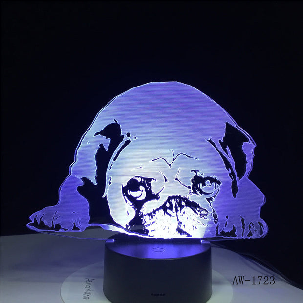Sleeping Dog Bulldog Poodle Jack Russell Terrier Rottweiler Dobermann 3D Visual Illusion Lamp Kid Night Light Style Lamp AW-1723