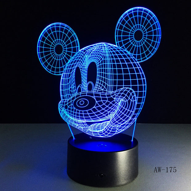 3D Cute Mickey Mouse Kid LED Night Light Cartoon illusion Novelty Desk Lamp Birthday Christmas Child Kids Gift Decor AW-175