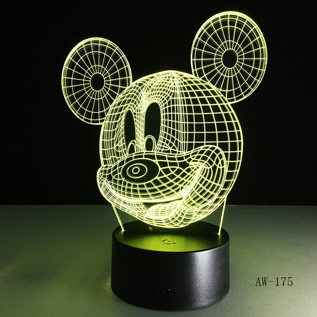 3D Cute Mickey Mouse Kid LED Night Light Cartoon illusion Novelty Desk Lamp Birthday Christmas Child Kids Gift Decor AW-175