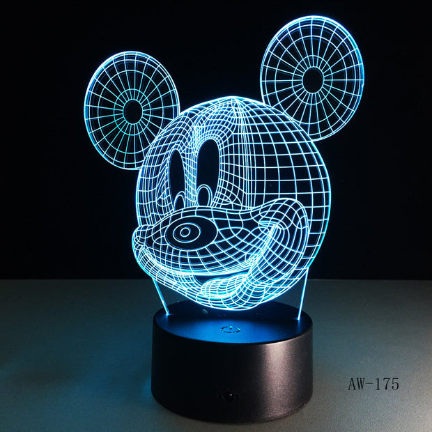 3D Cute Mickey Mouse Kid LED Night Light Cartoon illusion Novelty Desk Lamp Birthday Christmas Child Kids Gift Decor AW-175