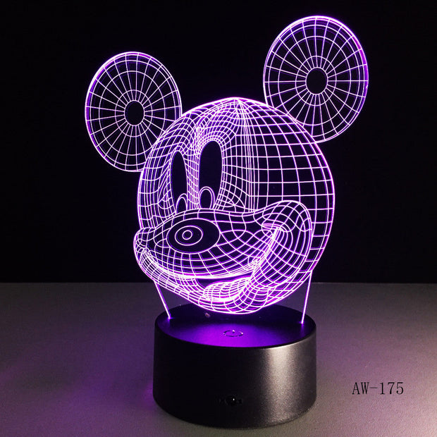 3D Cute Mickey Mouse Kid LED Night Light Cartoon illusion Novelty Desk Lamp Birthday Christmas Child Kids Gift Decor AW-175
