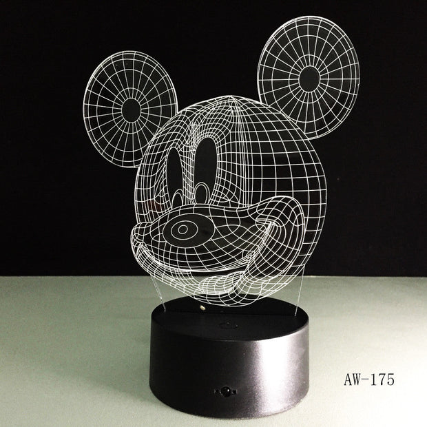 3D Cute Mickey Mouse Kid LED Night Light Cartoon illusion Novelty Desk Lamp Birthday Christmas Child Kids Gift Decor AW-175