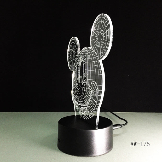 3D Cute Mickey Mouse Kid LED Night Light Cartoon illusion Novelty Desk Lamp Birthday Christmas Child Kids Gift Decor AW-175