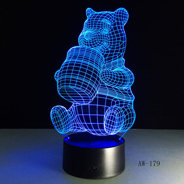 3D Honey Winnie Bear LED Night Light Bulb Decoration Light Kid Gift Cartoon Novelty Atmosphere Touch Mood Table Lamp Lava AW-179
