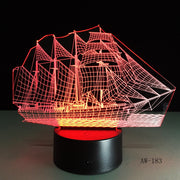 3D Retro Ancient Sailing Sea Boat Ship LED Lamp Chinese Style Multicolor Illusion RGB Night Light USB Table Desk Decor AW -183