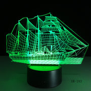 3D Retro Ancient Sailing Sea Boat Ship LED Lamp Chinese Style Multicolor Illusion RGB Night Light USB Table Desk Decor AW -183