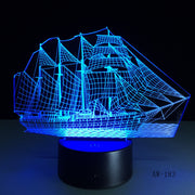 3D Retro Ancient Sailing Sea Boat Ship LED Lamp Chinese Style Multicolor Illusion RGB Night Light USB Table Desk Decor AW -183