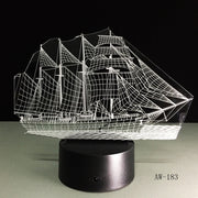 3D Retro Ancient Sailing Sea Boat Ship LED Lamp Chinese Style Multicolor Illusion RGB Night Light USB Table Desk Decor AW -183
