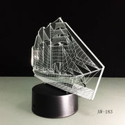 3D Retro Ancient Sailing Sea Boat Ship LED Lamp Chinese Style Multicolor Illusion RGB Night Light USB Table Desk Decor AW -183