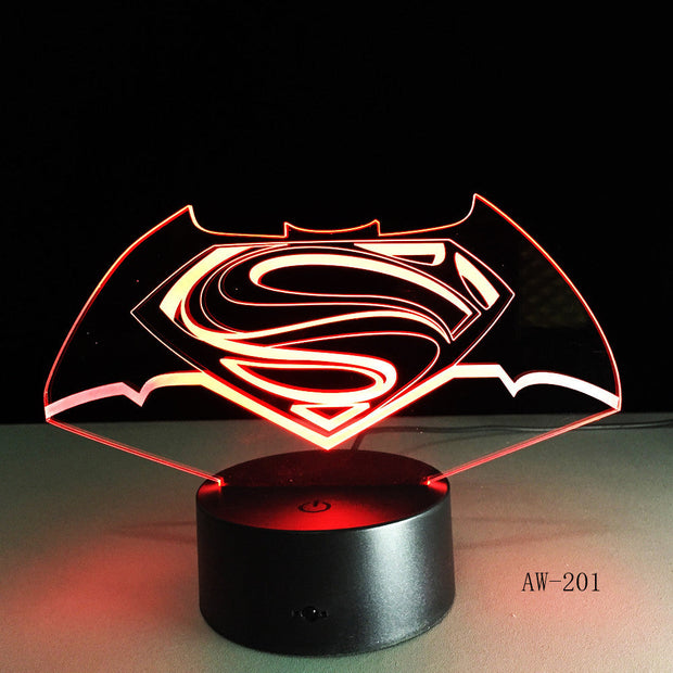 3D LED DC Superman Logo Symbol Light Night Desk Table Lamp 7 Color Change Flashlight USB RGBW Controller Toy Kids Gift AW-201