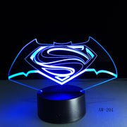 3D LED DC Superman Logo Symbol Light Night Desk Table Lamp 7 Color Change Flashlight USB RGBW Controller Toy Kids Gift AW-201