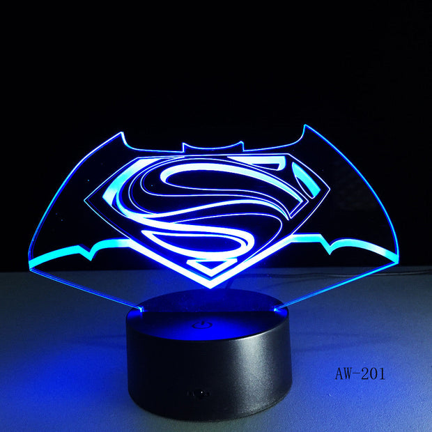 3D LED DC Superman Logo Symbol Light Night Desk Table Lamp 7 Color Change Flashlight USB RGBW Controller Toy Kids Gift AW-201