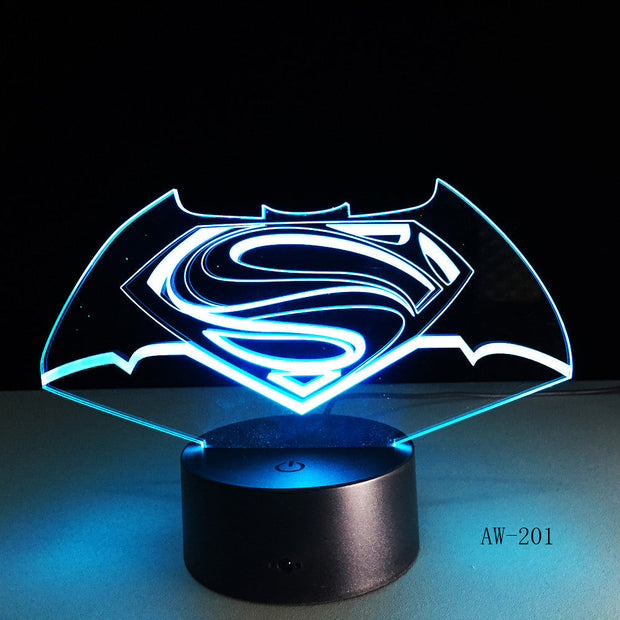 3D LED DC Superman Logo Symbol Light Night Desk Table Lamp 7 Color Change Flashlight USB RGBW Controller Toy Kids Gift AW-201