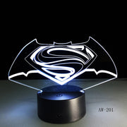 3D LED DC Superman Logo Symbol Light Night Desk Table Lamp 7 Color Change Flashlight USB RGBW Controller Toy Kids Gift AW-201
