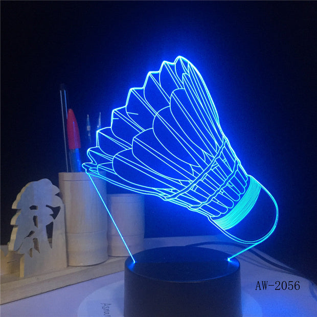 Badminton 7 color change 3D Lamp Remote Touch switch 3d Light Fixtures Christmas gift for Rom lights Led Night Light AW-2056