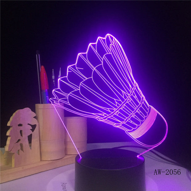 Badminton 7 color change 3D Lamp Remote Touch switch 3d Light Fixtures Christmas gift for Rom lights Led Night Light AW-2056