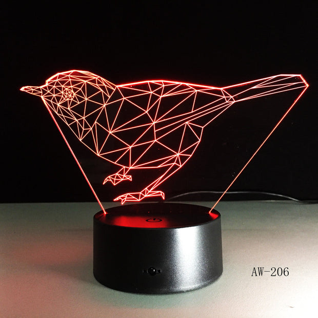 3D bird Animal Night Lights Lamp DS Platform 7 Colors Change Touch Switch Table for Office Light AW-206