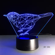 3D bird Animal Night Lights Lamp DS Platform 7 Colors Change Touch Switch Table for Office Light AW-206