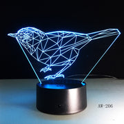 3D bird Animal Night Lights Lamp DS Platform 7 Colors Change Touch Switch Table for Office Light AW-206