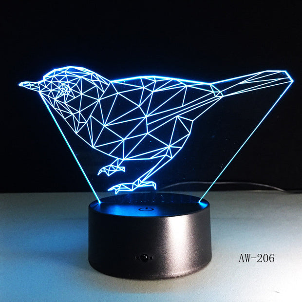 3D bird Animal Night Lights Lamp DS Platform 7 Colors Change Touch Switch Table for Office Light AW-206