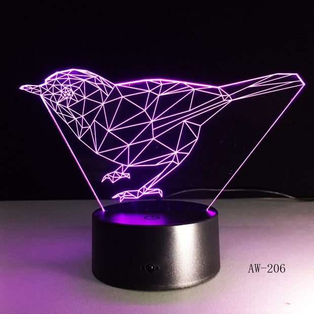 3D bird Animal Night Lights Lamp DS Platform 7 Colors Change Touch Switch Table for Office Light AW-206