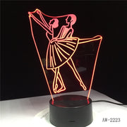 3D Illusion Lamp Ballet Girl LED USB 3D Night Lights 7 Colors Flashing Novelty LED Table Lamp Kids Bedside Decorations AW-2223