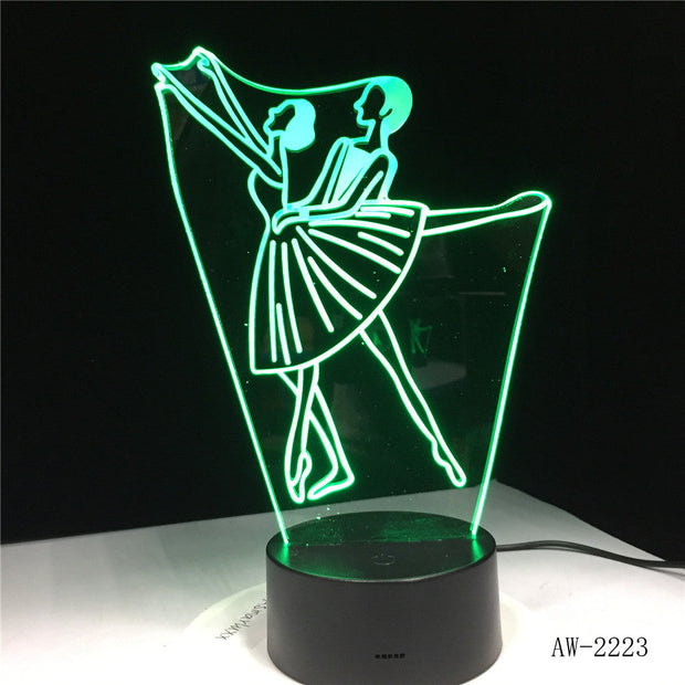 3D Illusion Lamp Ballet Girl LED USB 3D Night Lights 7 Colors Flashing Novelty LED Table Lamp Kids Bedside Decorations AW-2223