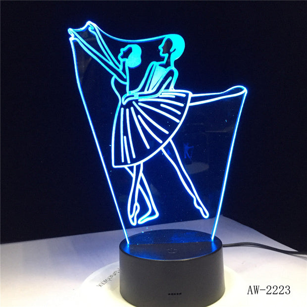 3D Illusion Lamp Ballet Girl LED USB 3D Night Lights 7 Colors Flashing Novelty LED Table Lamp Kids Bedside Decorations AW-2223
