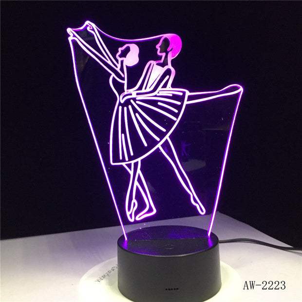 3D Illusion Lamp Ballet Girl LED USB 3D Night Lights 7 Colors Flashing Novelty LED Table Lamp Kids Bedside Decorations AW-2223