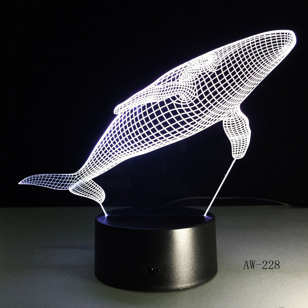 Shark Model 3D LED Lamp Creative Desk Lamp Visual Night Light USB Color-changing Light As Children's Gift Drop Shipping AW-228