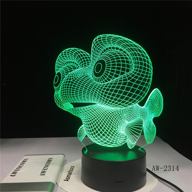 3D LED Big Eye Fish Shape Table Lamp USB Night Light 7 Colors Changing Bedroom Home Decor Travel Children Gift Toy AW-2314