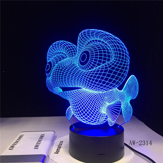 Creative Big-eye Fish 3D Night Light Colors 3D luminaria hLED lustre Acrylic Kids Children Gifts Party Decor Light AW-2314