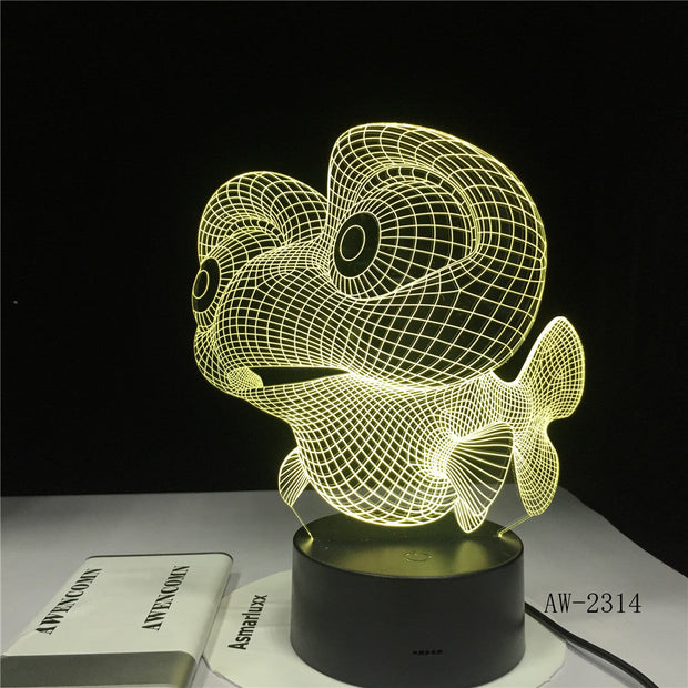 3D LED Big Eye Fish Shape Table Lamp USB Night Light 7 Colors Changing Bedroom Home Decor Travel Children Gift Toy AW-2314