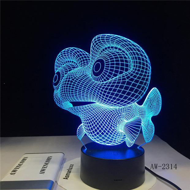 Creative Big-eye Fish 3D Night Light Colors 3D luminaria hLED lustre Acrylic Kids Children Gifts Party Decor Light AW-2314