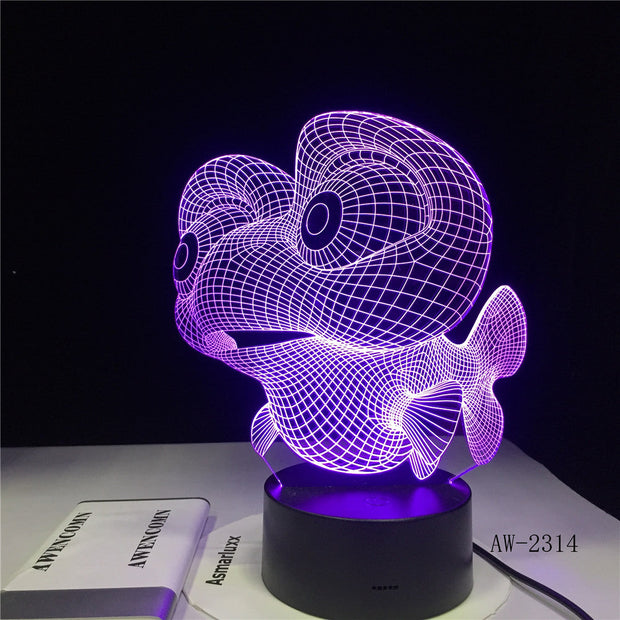3D LED Big Eye Fish Shape Table Lamp USB Night Light 7 Colors Changing Bedroom Home Decor Travel Children Gift Toy AW-2314