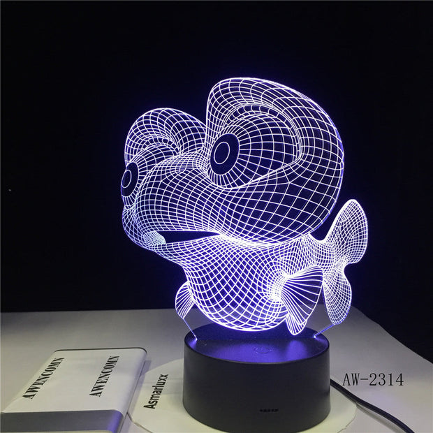 Creative Big-eye Fish 3D Night Light Colors 3D luminaria hLED lustre Acrylic Kids Children Gifts Party Decor Light AW-2314