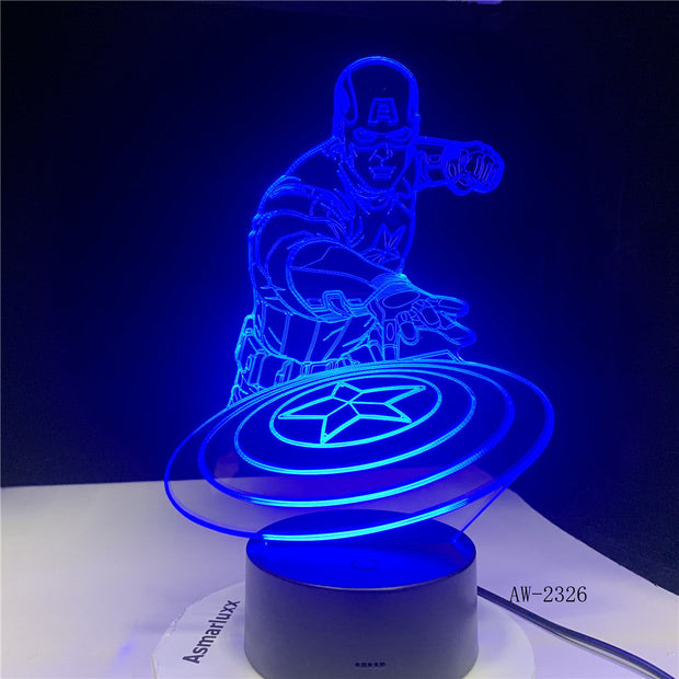 Captain America Shield Figure 3D Multicolors Acrylic table night light LED illusion Touch USB lamp Boy kids toy Gift AW-2326
