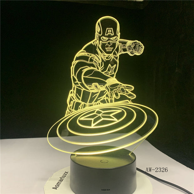 Captain America Shield Figure 3D Multicolors Acrylic table night light LED illusion Touch USB lamp Boy kids toy Gift AW-2326