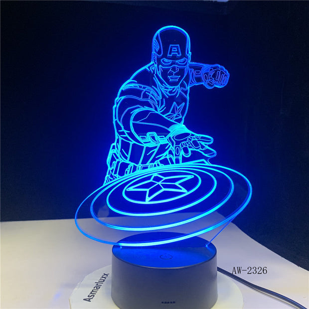 Captain America Shield Figure 3D Multicolors Acrylic table night light LED illusion Touch USB lamp Boy kids toy Gift AW-2326