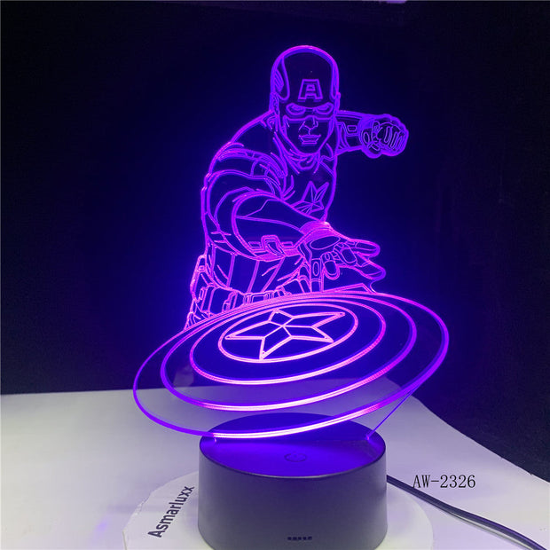 Captain America Shield Figure 3D Multicolors Acrylic table night light LED illusion Touch USB lamp Boy kids toy Gift AW-2326